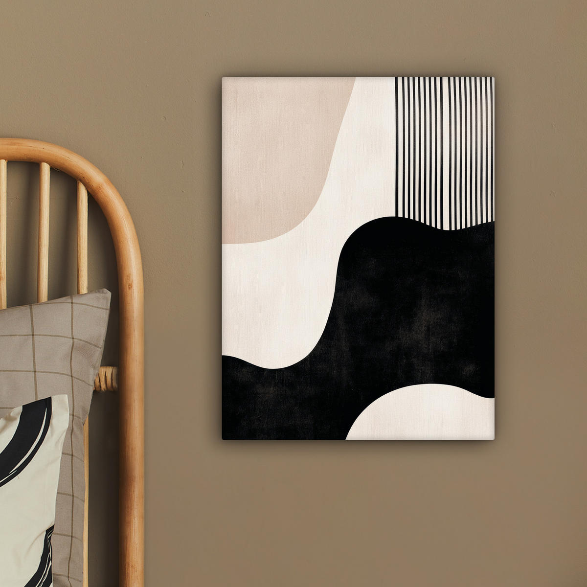 LEINWANDBILD Abstrakt - Japandi - Beige - Modern 30x40 cm - Schwarz, Textil (30/40cm) - MuchoWow