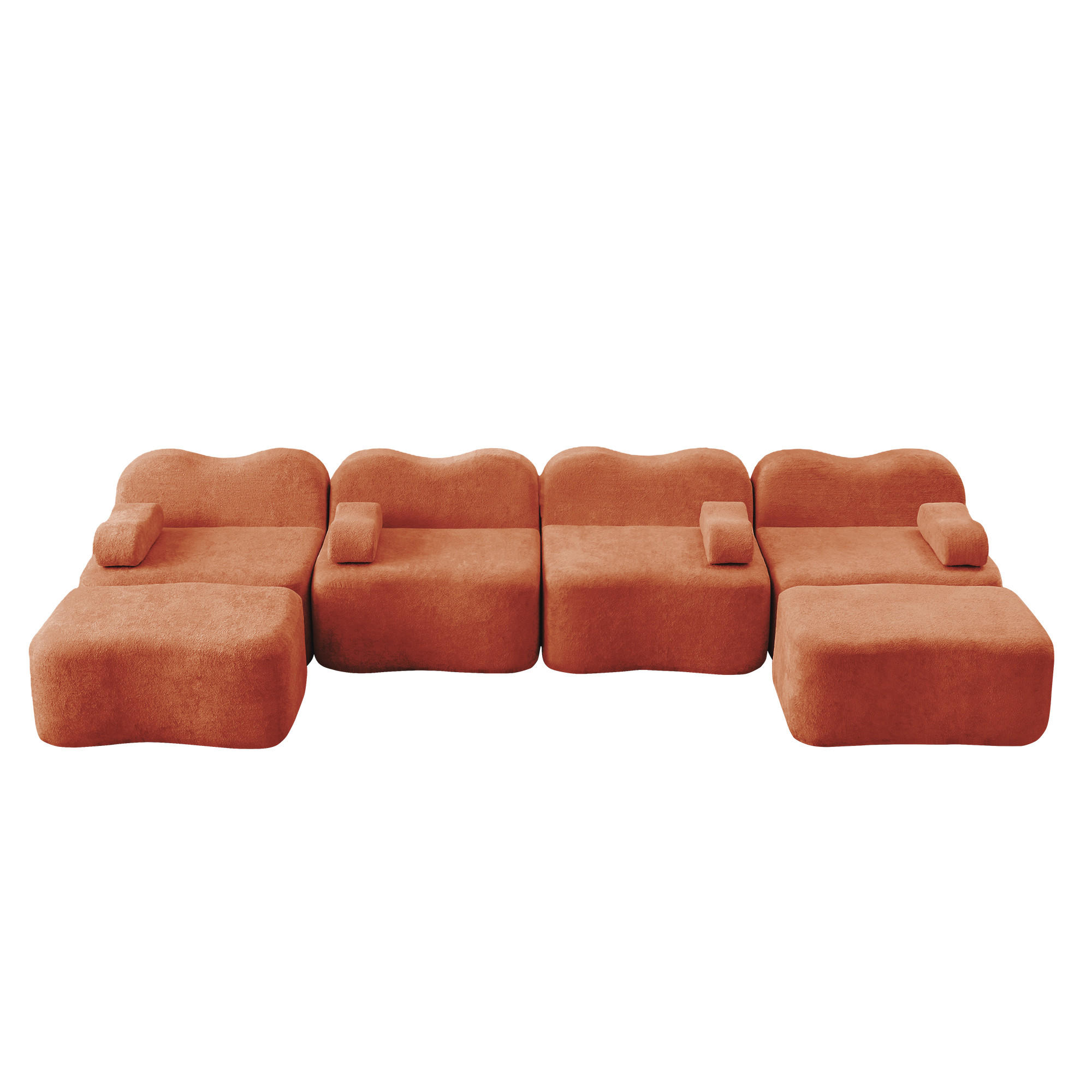 WOHNLANDSCHAFT Samt Orange mit 2 Hocker - Orange, Textil (384/70/167cm) - WISHDOR