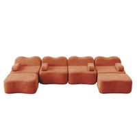 WOHNLANDSCHAFT Samt Orange mit 2 Hocker - Orange, Textil (384/70/167cm) - WISHDOR