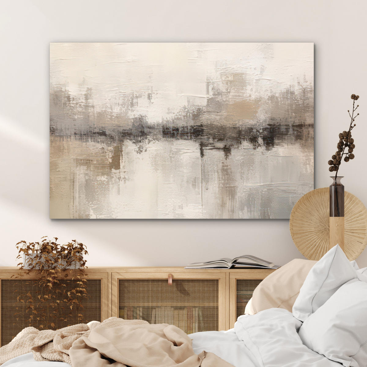 METALLBILD Moderne Kunst - Abstrakt - Beige 90x60 cm - Beige, Metall (90/60cm) - MuchoWow