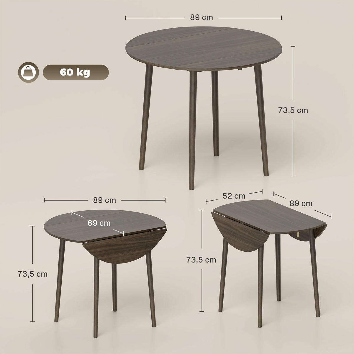 ESSTISCH Grau 1 Stück - Grau, Kunststoff (89/89/73.5cm) - GiPP