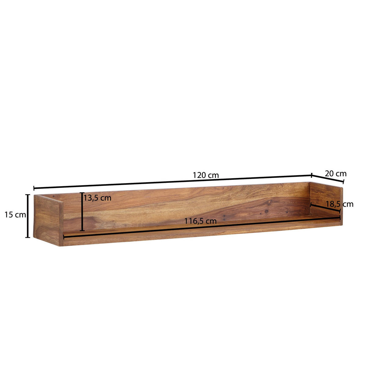 WANDREGAL Massivholz Modern Stil Aufbewahrung - Braun, Holz (120/15/20cm) - KADIMA DESIGN