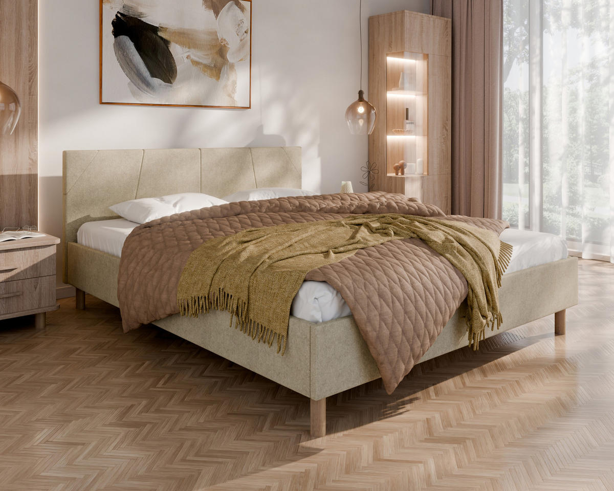 POLSTERBETT ALMORE 160x200cm, Taschenfederkernmatratze LIORA(19cm), beige - Beige, Holz (160/200cm) - Homesy