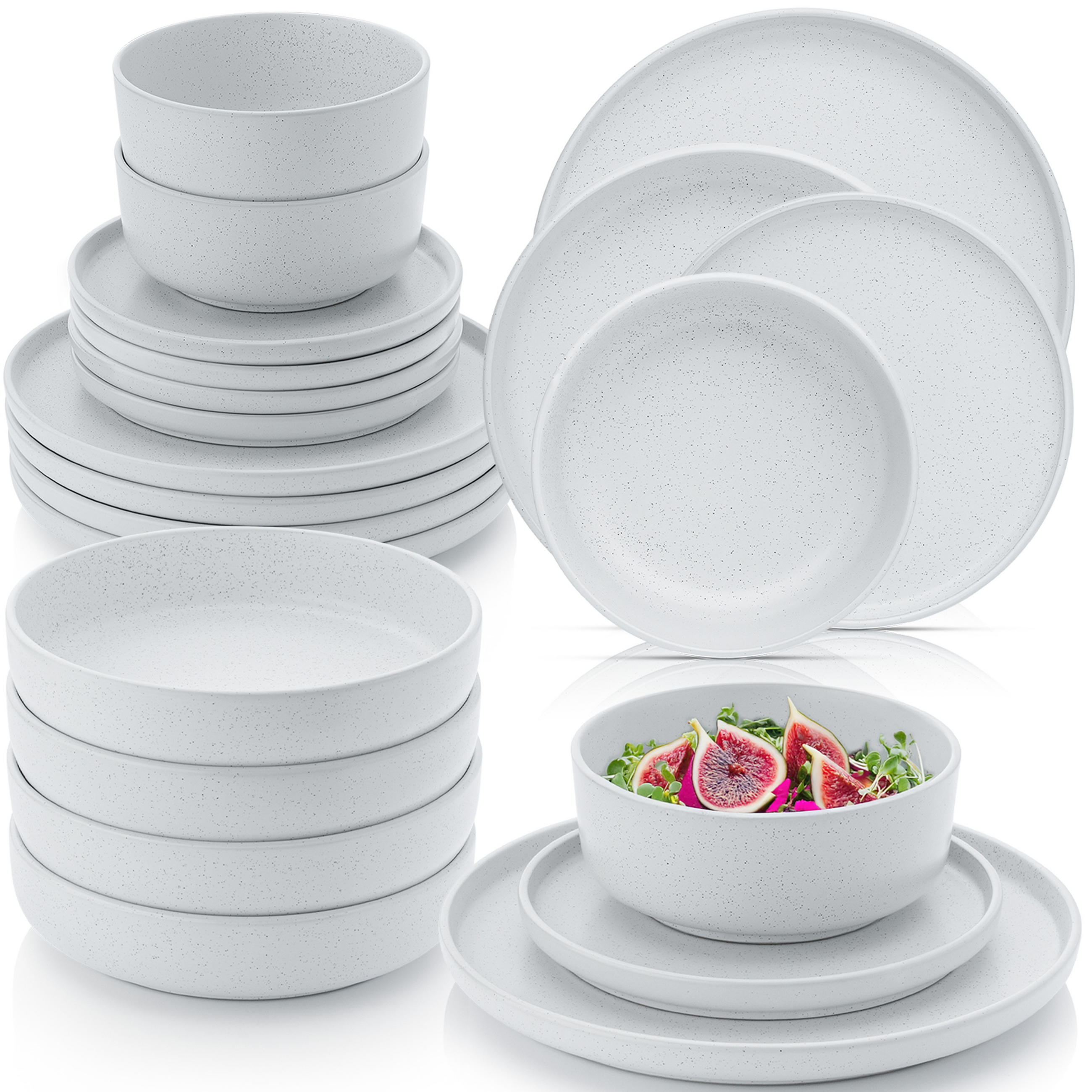 TAFELSERVICE LEEDS FROST - 24 teilig aus Steingut - Weiß, Stein (26.5/6.5/26.5cm) - Sänger