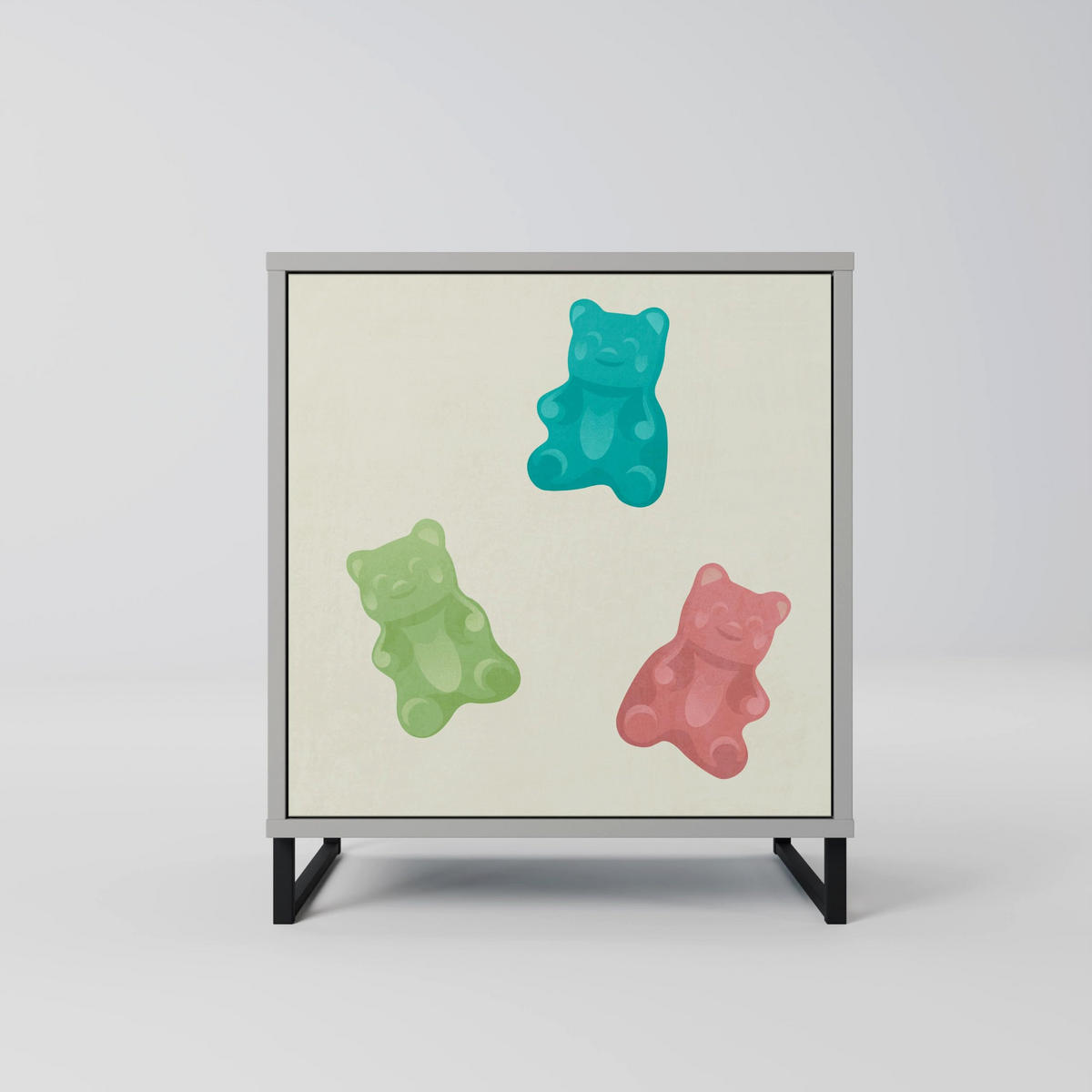 SIDEBOARD GUMMY BEARS, Grau, 57,5x42x57,5 cm, Ohne Füße - Multicolor/Grau, Holzwerkstoff (57.5/57.5/42cm) - SpaceRebels