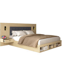 MANŽELSKÁ posteľ 160/200 cm svetlý dub z MDF s úložným priestorom USB Type-C a lampami s 2 nočnými stolíkmi - farba duba, kompozitné drevo (180/200cm) - OKWISH