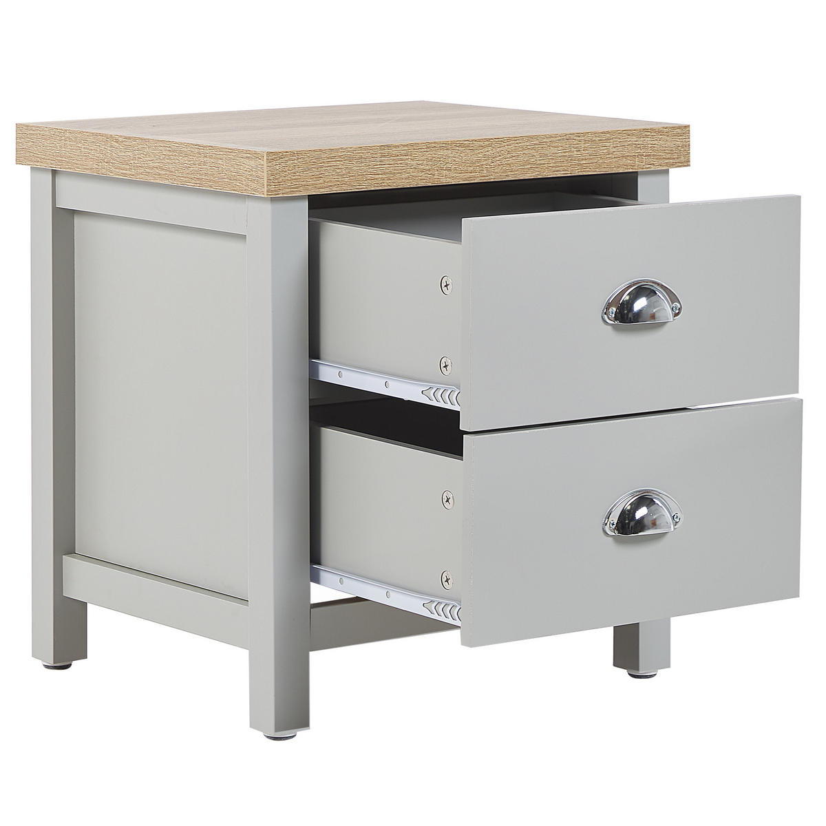 NACHTTISCH grau/heller Holzfarbton 2 Schubladen Clio - Hellbraun/Silberfarben, Holzwerkstoff (45/49/39cm) - Beliani