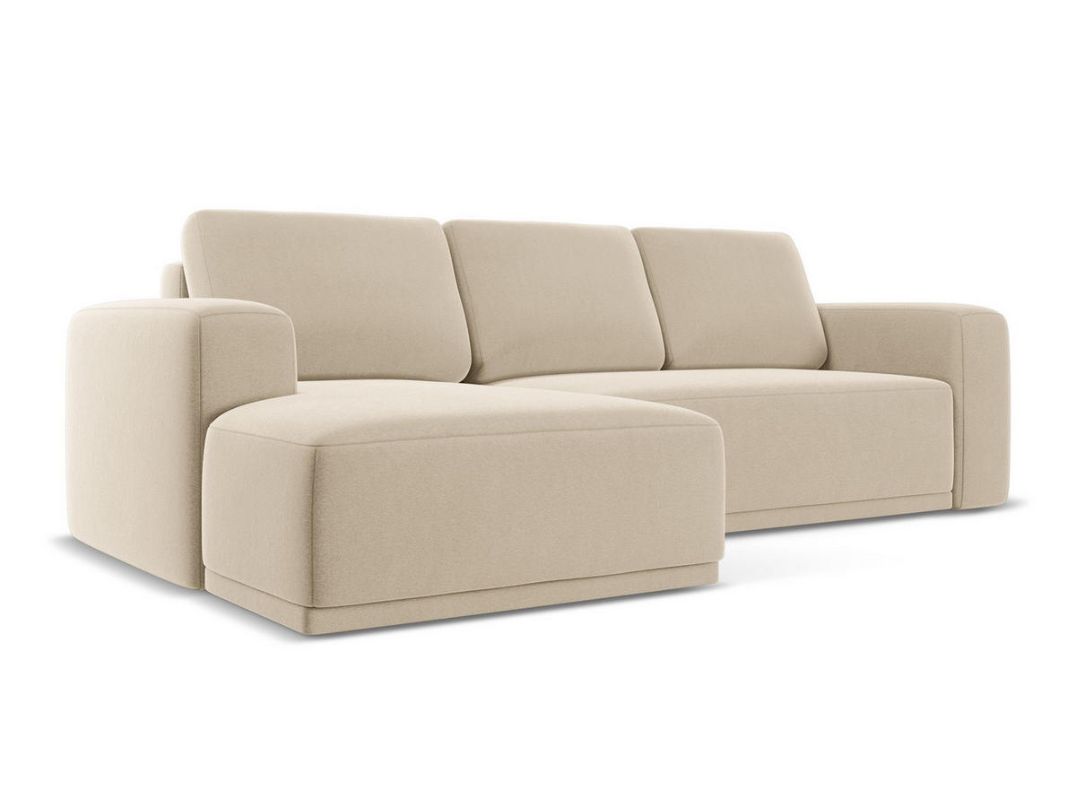 ECKSOFA mit Schlaffunktion Samt Stoff Beige - Beige/Creme, Kunststoff/Textil (258/160cm) - Makamii