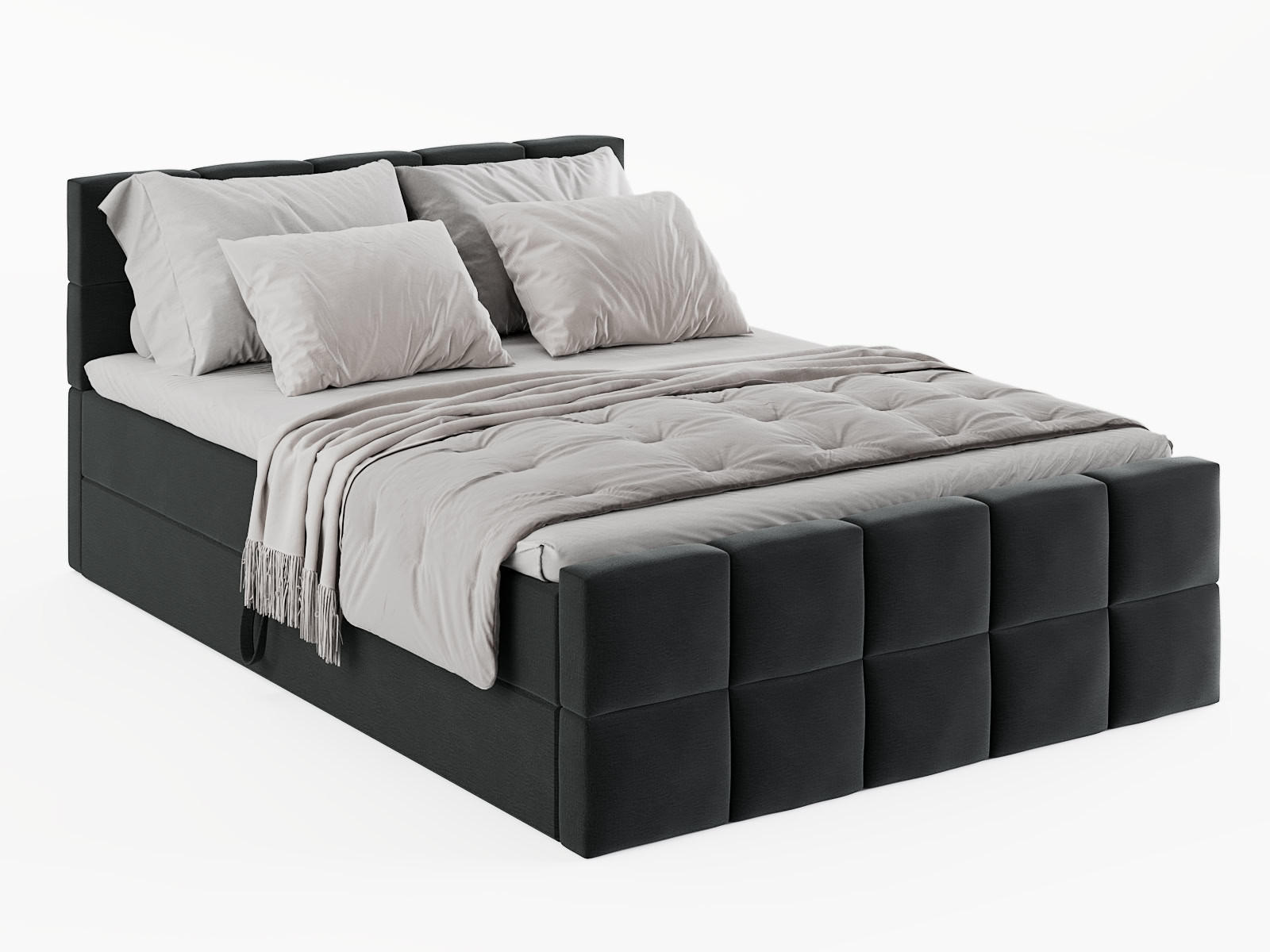 KONTINENTALBETT Vanessa 206/223 cm, in Dunkelgrau, Velours-Stoff, Bettkasten, Matratze, Topper - Dunkelgrau, Textil (200/220cm) - Barchello