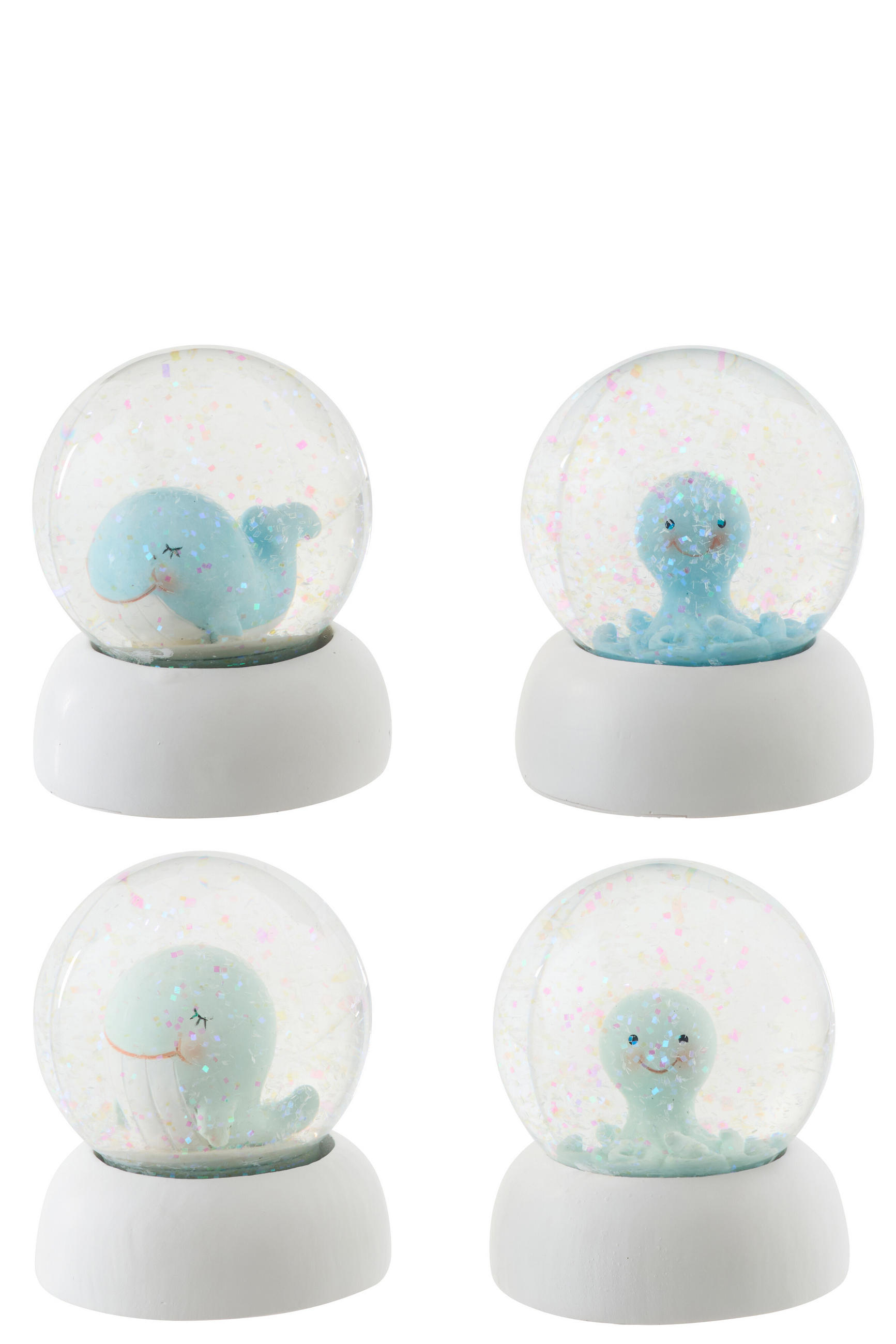 WASSEL-GLOBUS WAL + OKTOPUS (4ER SET) - Blau, Glas/Naturmaterialien (6.5/8.5/6.5cm) - J-Line