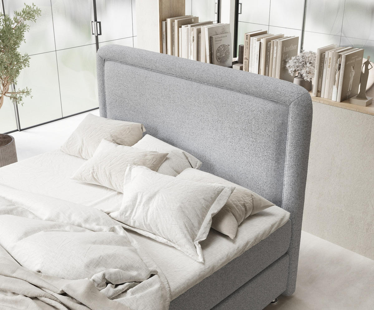 BOXSPRINGBETT Salvi Hellgrau 200/200 cm mit Latex-Topper - Silberfarben/Hellgrau, Holz/Holzwerkstoff (200/200cm) - Maison de Reve