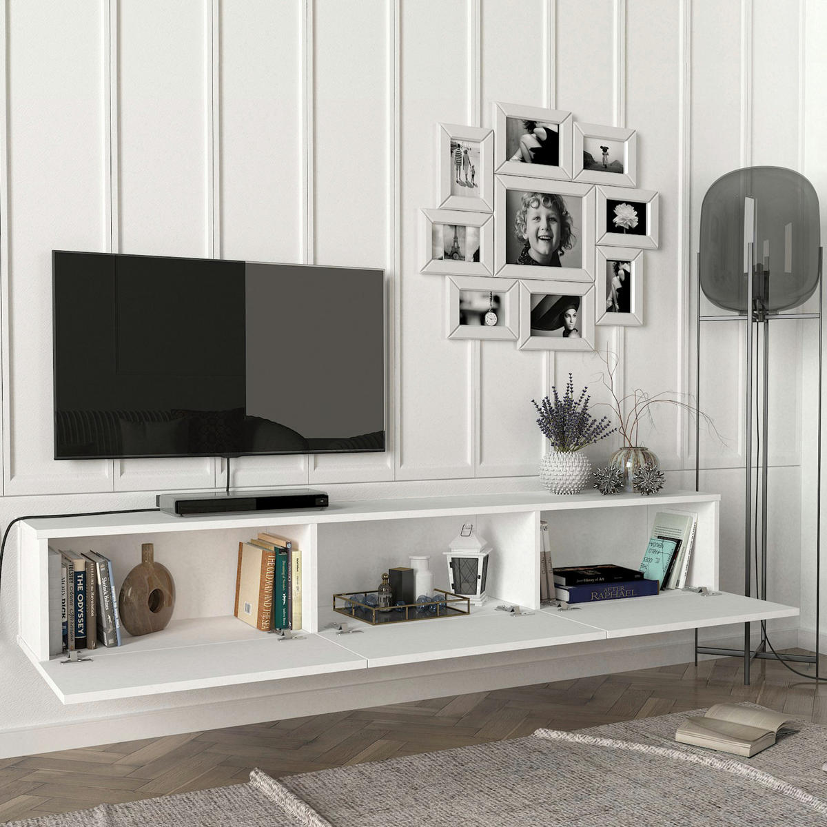 TV-ELEMENT Vihti - Weiß, Holzwerkstoff (180/29.5/31cm) - [en.casa]