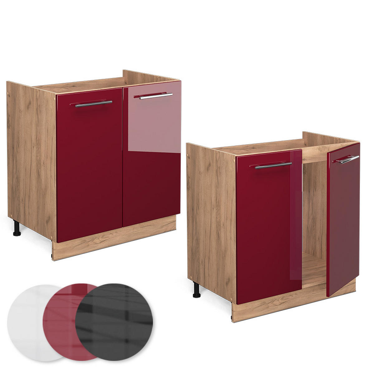 SPÜLENUNTERSCHRANK Fame-Line Bordeaux Hochglanz 80 cm, AP Marmor - Bordeaux/Eiche Wotan, Holzwerkstoff (80/82/60cm) - Vicco