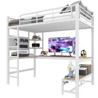 HOCHBETT 90/200 cm, Weiß mit Schreibtisch, LED und USB-C - Weiß, Metall (90/200cm) - MIVRAY