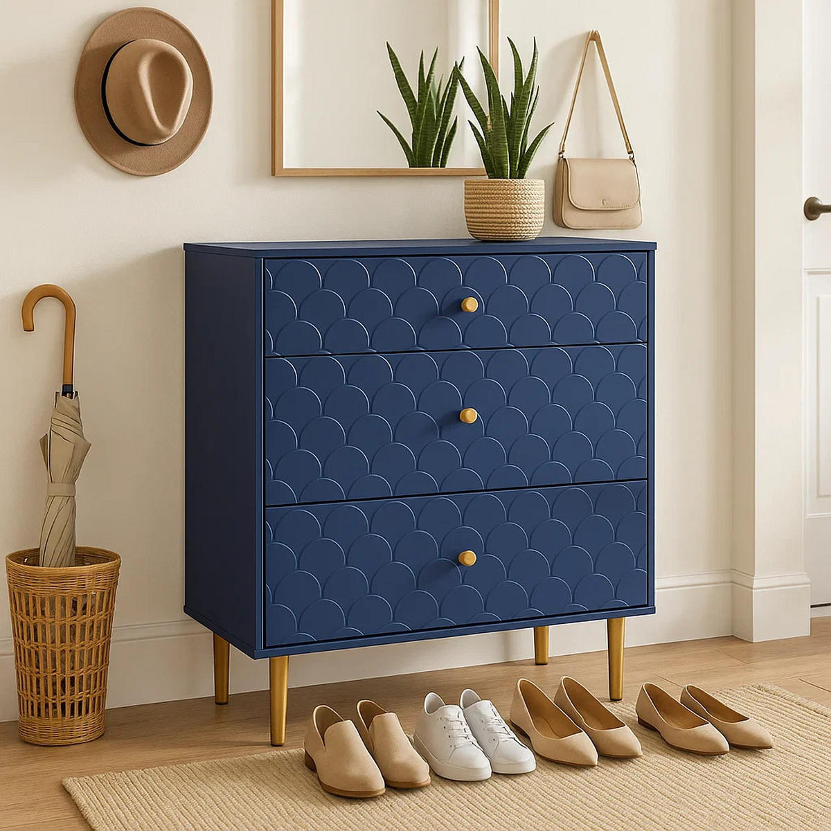 KOMMODE mit 3 Schubladen Blau - Blau, Holzwerkstoff (40/80/70cm) - Urban Meuble