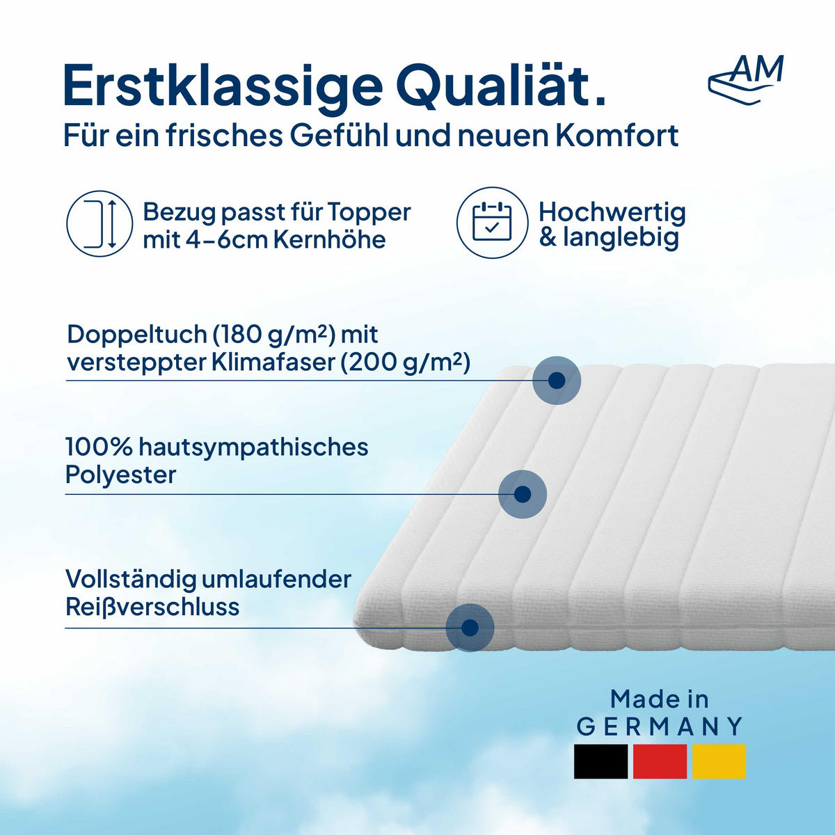 VRCHNÍ kryt Toledo 90/200cm pro výšku jádra 4-6 cm - bílá, textil (90/200cm) - AM Qualitätsmatratzen