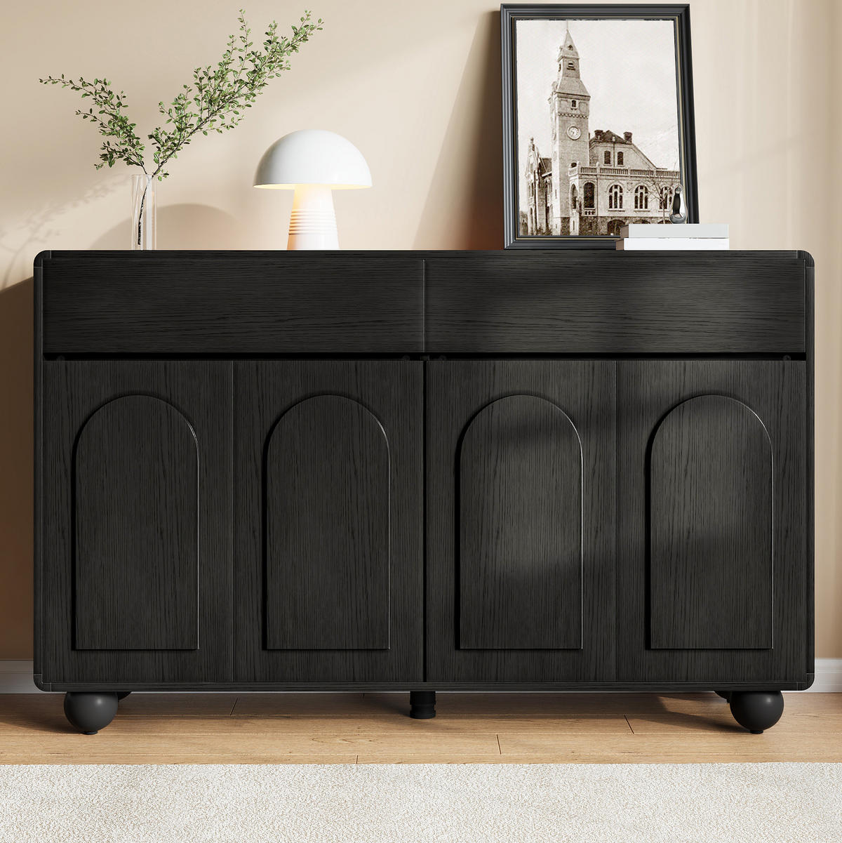 SIDEBOARD 140/38/89 cm schwarz aus MDF mit 2 Schubladen - Schwarz, Holzwerkstoff (140/89/38cm) - OKWISH