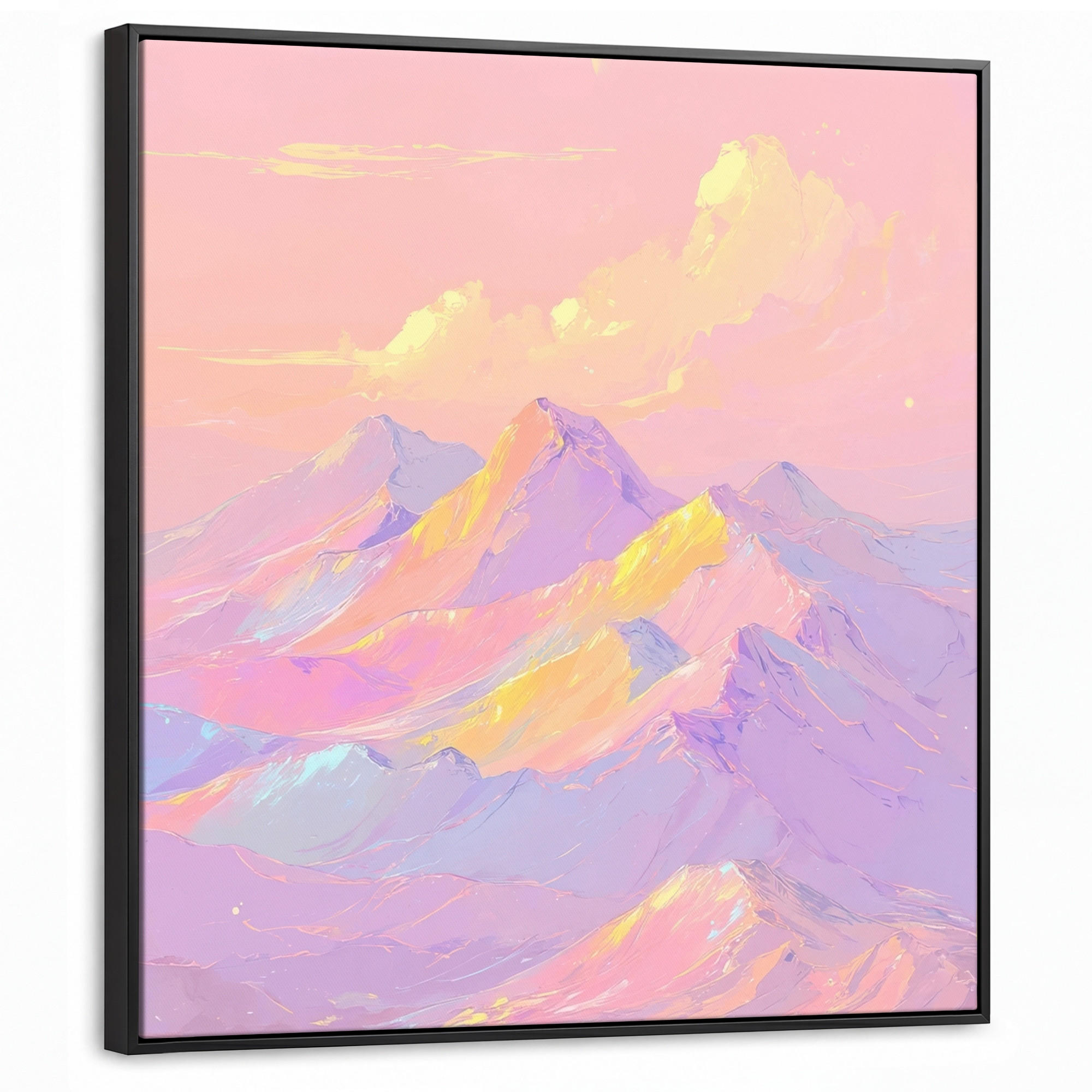 LEINWAND Bilder mit Rahmen - Berggipfel - Wolken - Verträumt - 90x90 - Hellrosa, Textil (90/90cm) - MuchoWow