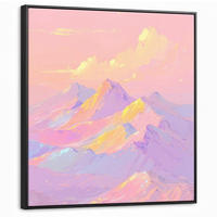 LEINWAND Bilder mit Rahmen - Berggipfel - Wolken - Verträumt - 90x90 - Hellrosa, Textil (90/90cm) - MuchoWow