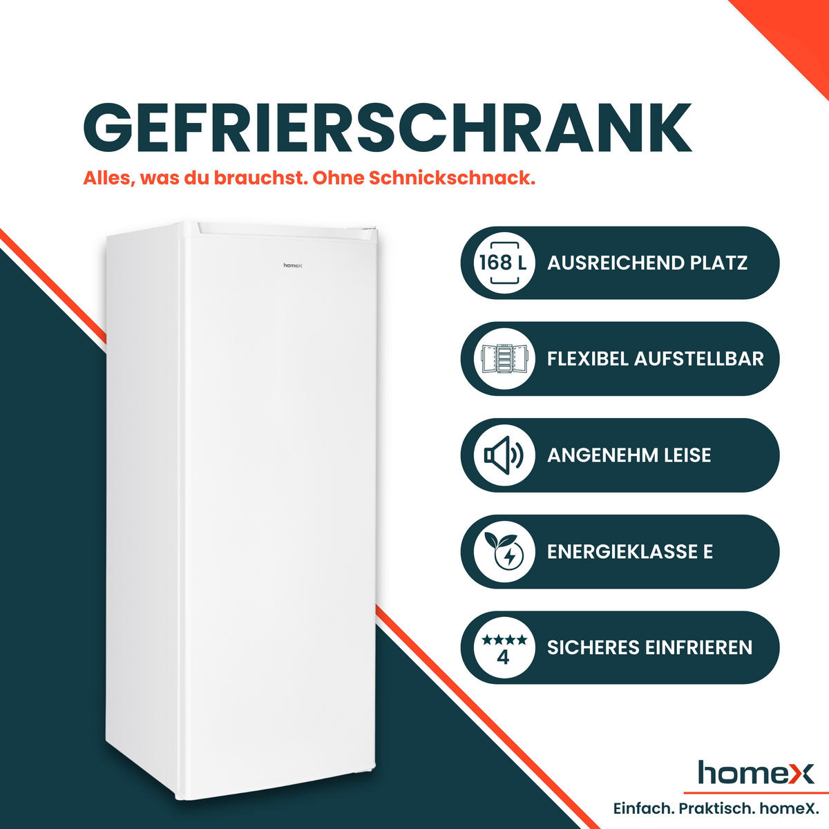 GEFRIERSCHRANK FS1682E-W groß - 168L Nutzinhalt, 4-Sterne Gefrieren, Freezer, leise 37 dB, weiß - Weiß, Kunststoff/Metall (54.5/142.5/57.5cm) - homeX