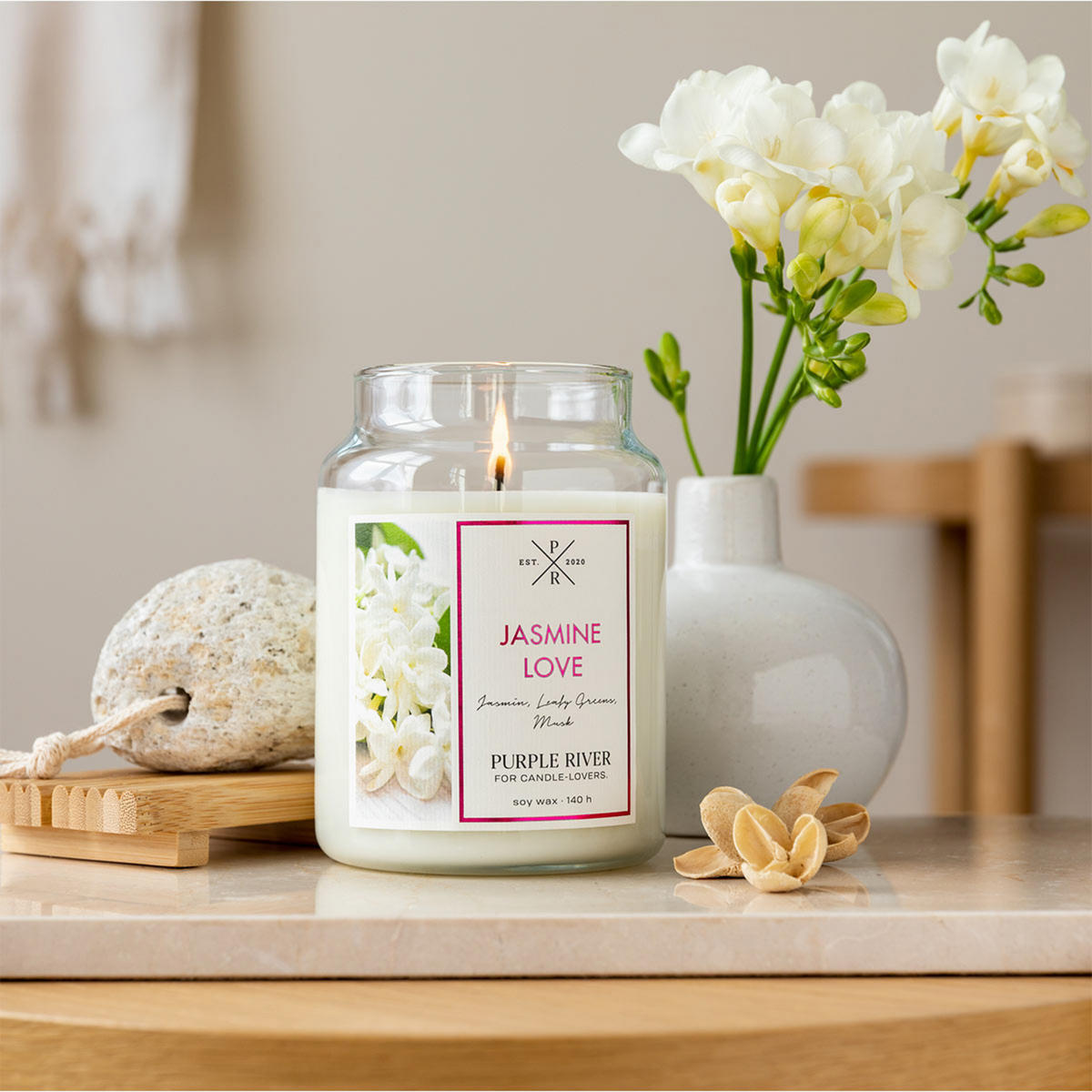 DUFTKERZE Purple River - Weiß, Naturmaterialien/Glas (18cm)