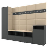 GARDEROBE NELA XI 250 cm (Modulare Flurmöbel Graphit mit Sitzpolster Beige 04 Großes Set) - Beige/Silberfarben, Holz/Holzwerkstoff (250/187/40cm) - Ravio