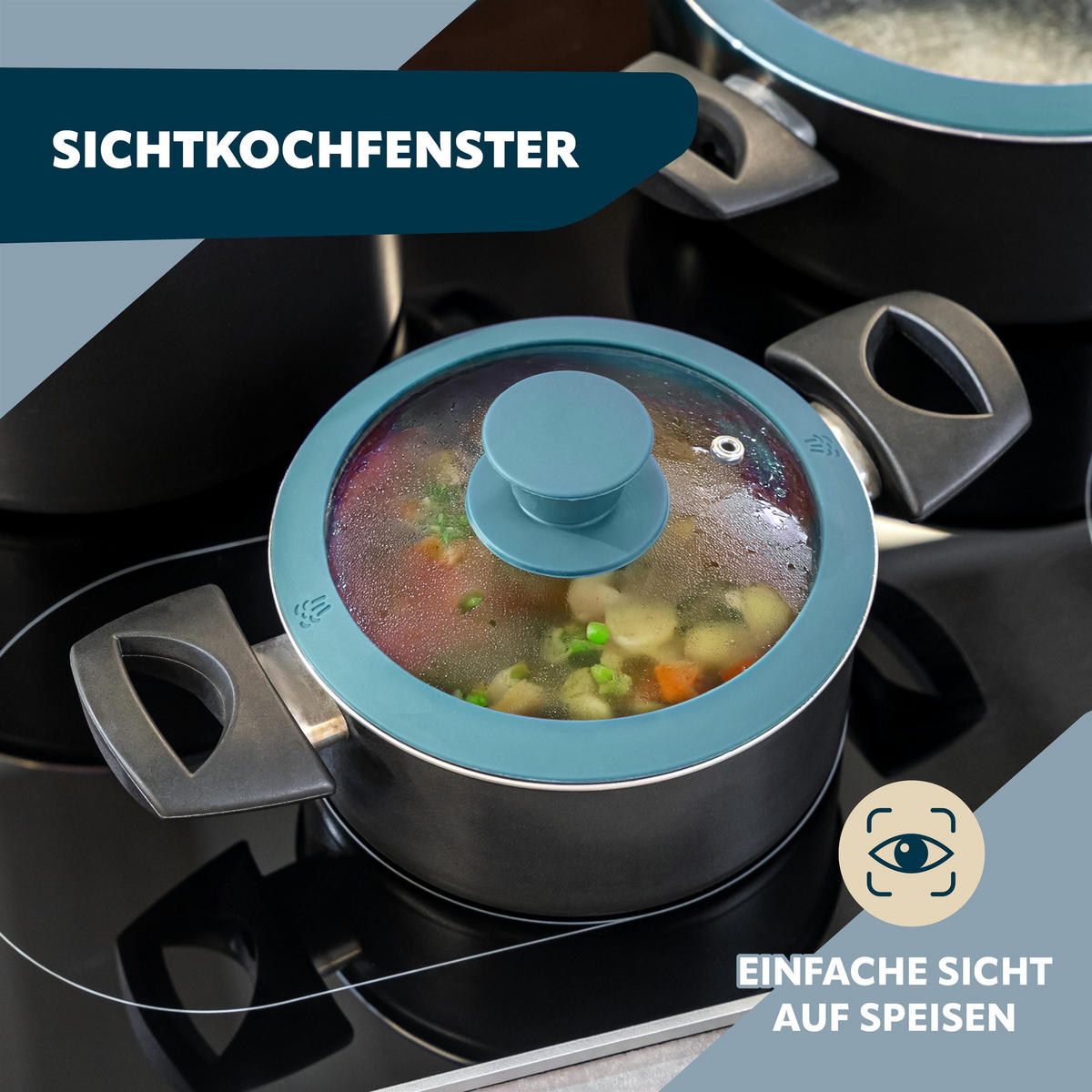 GLASDECKEL mit Silikonrand 20 cm blau - Blau, Glas (20/20/4cm) - bremermann