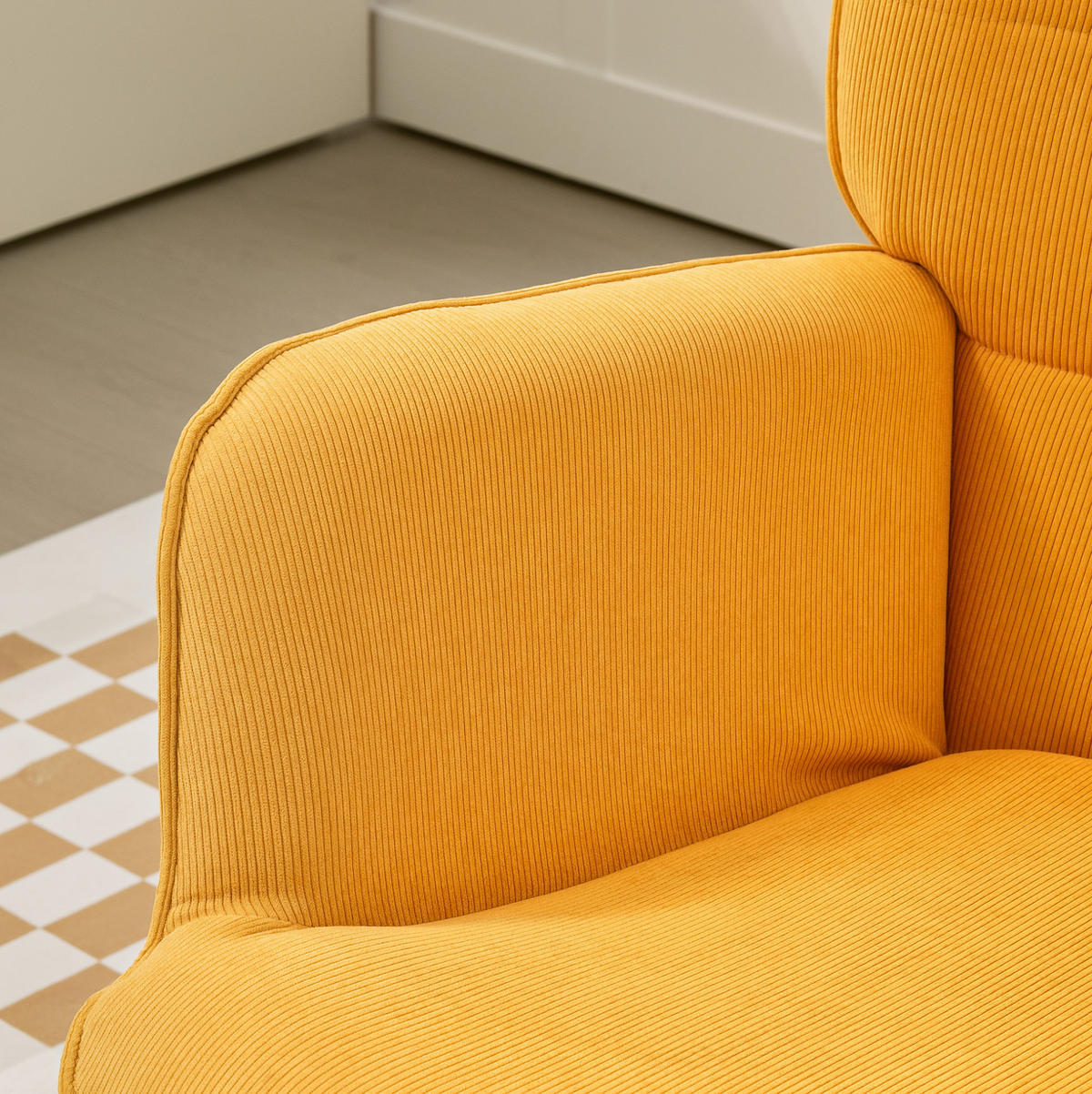 KŘESLO s podnožkou 72/80/101 cm oranžové z polyesteru s taburetem a bukovými nohami - pomerančová, textil (72/101/80cm) - OKWISH