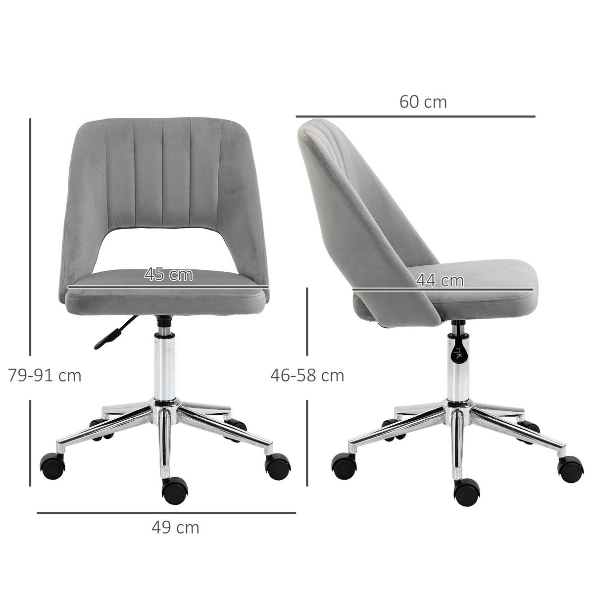 BÜROSTUHL DE-05125 Muschelform, höhenverstellbar & 360° drehbar Grau - Grau, Metall (60/91/49cm) - ComfortXL