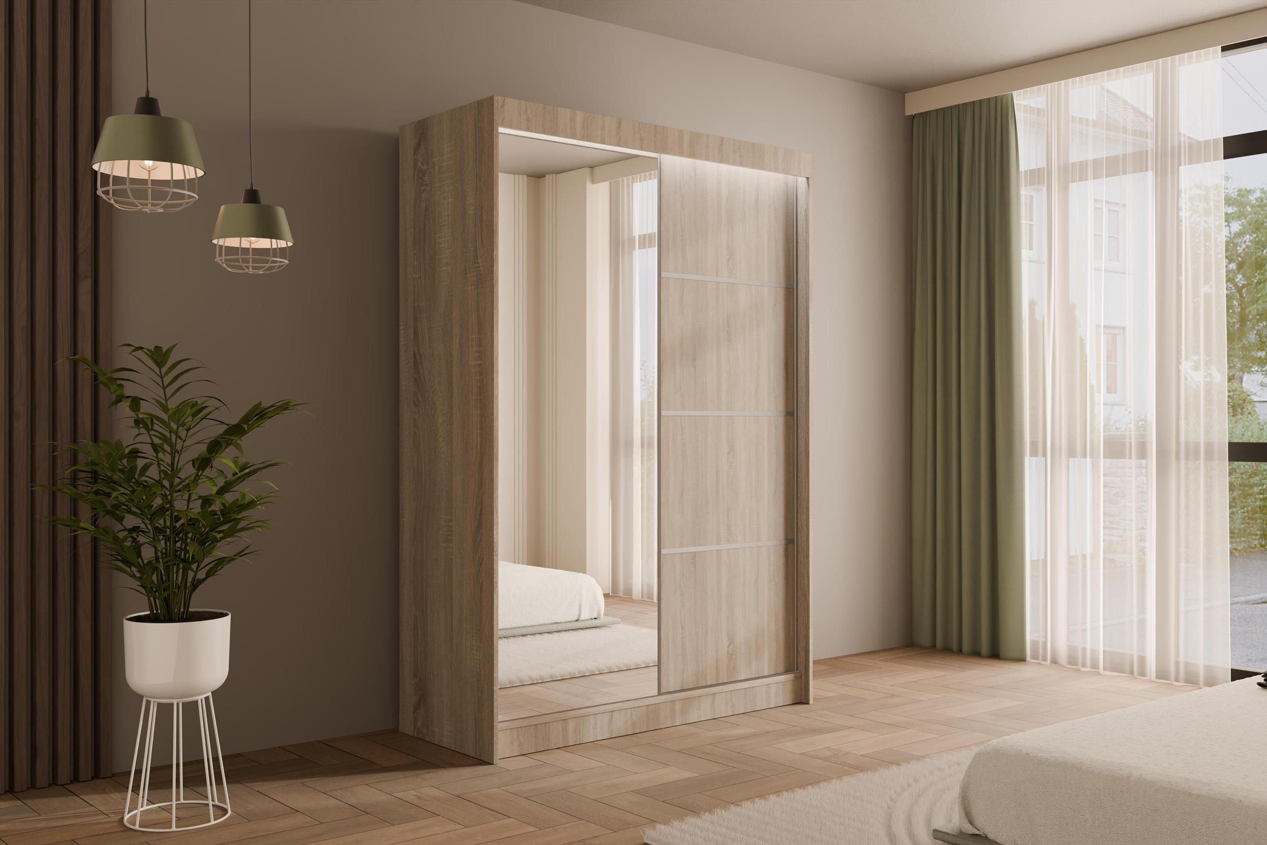 KLEIDERSCHRANK PAOKI mit LED - 120 cm - Sonoma Eiche - Sonoma Eiche, Holzwerkstoff (120/215/61cm) - ALTDECOR