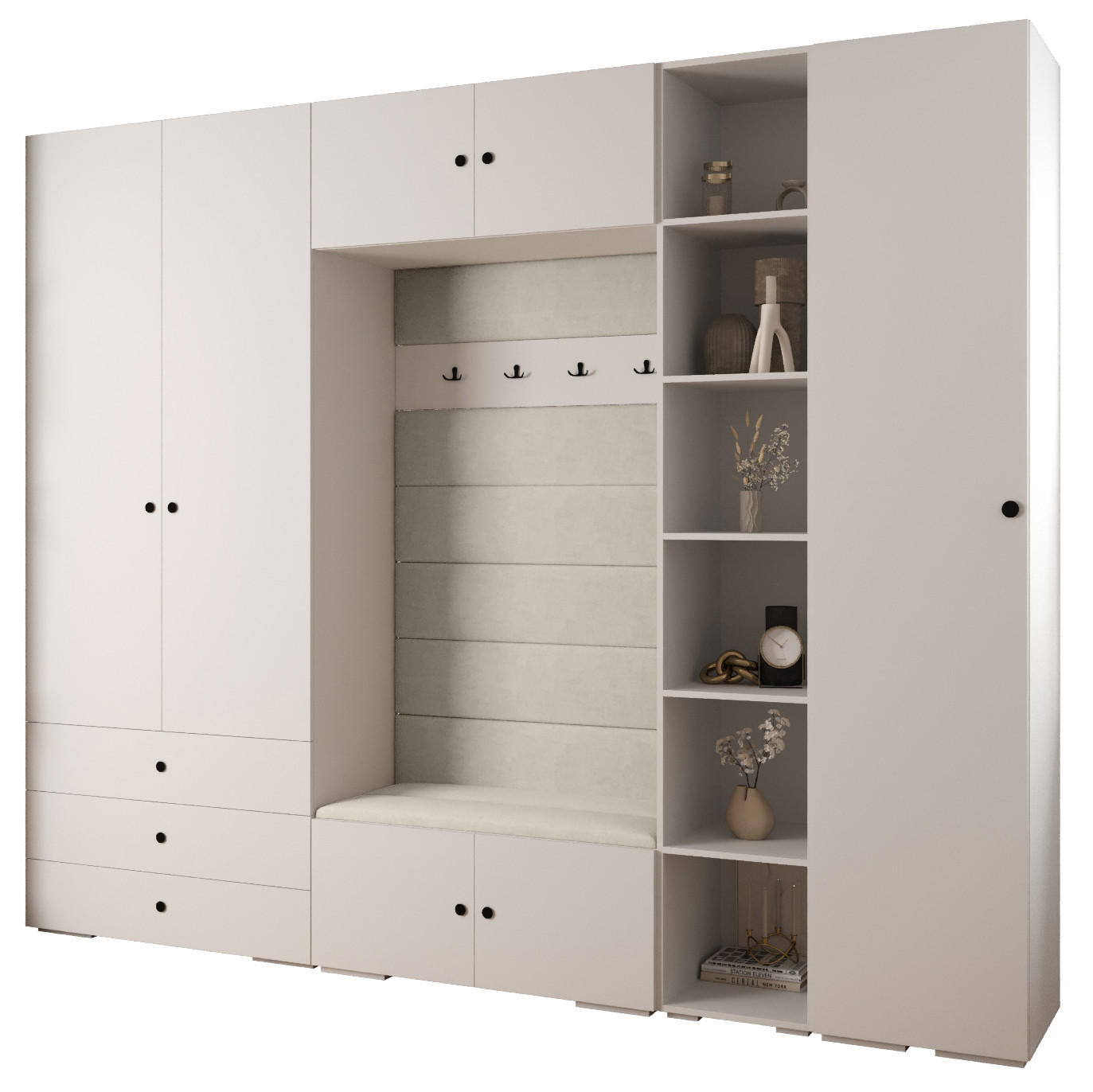 Abiks Möbel Garderoben-Set Weiß, Beige, Schwarz 290x236.7x47 cm