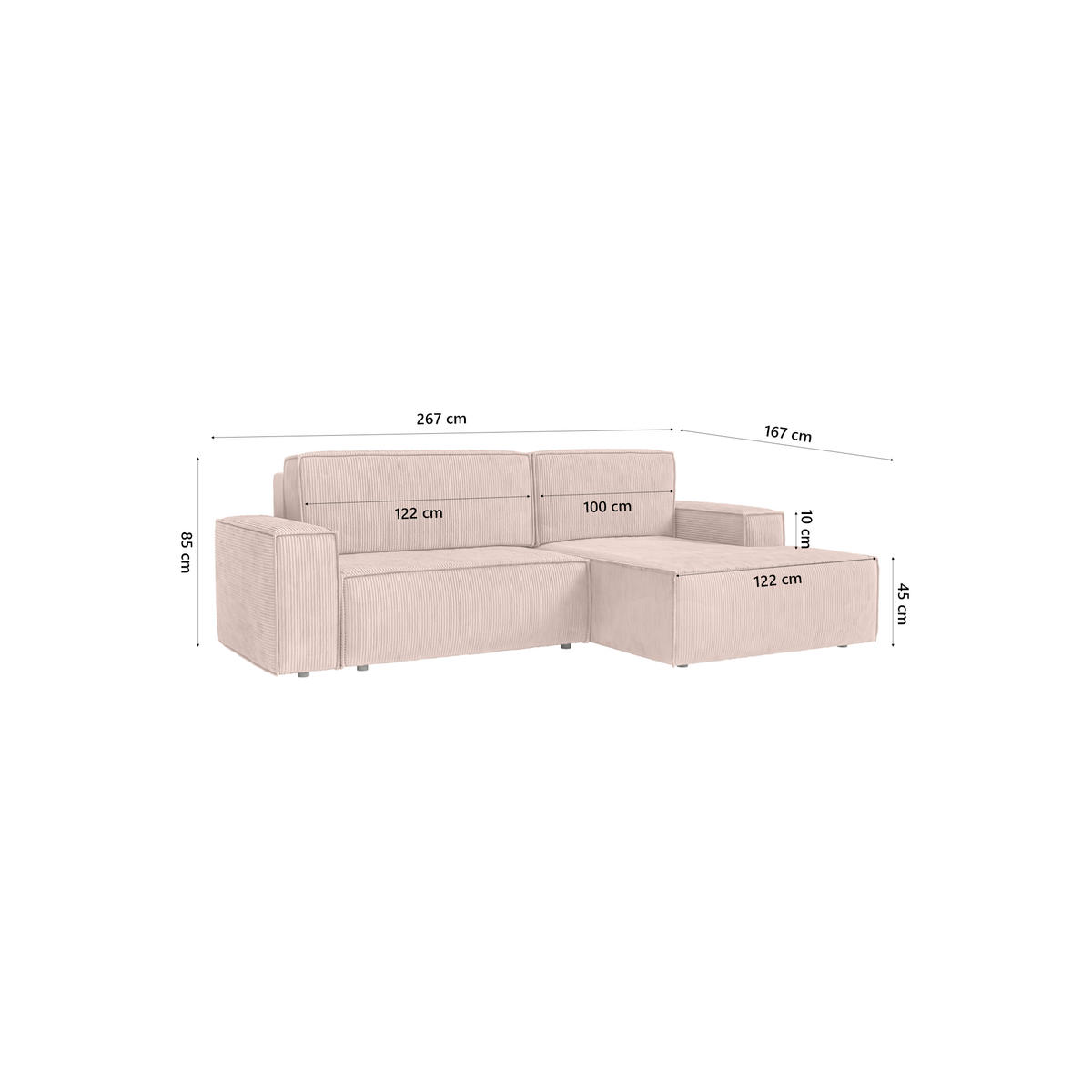 ECKSOFA Kokko mit Schlaffunktion, Hellrosa - Pink, Textil (267/167cm) - Fedve