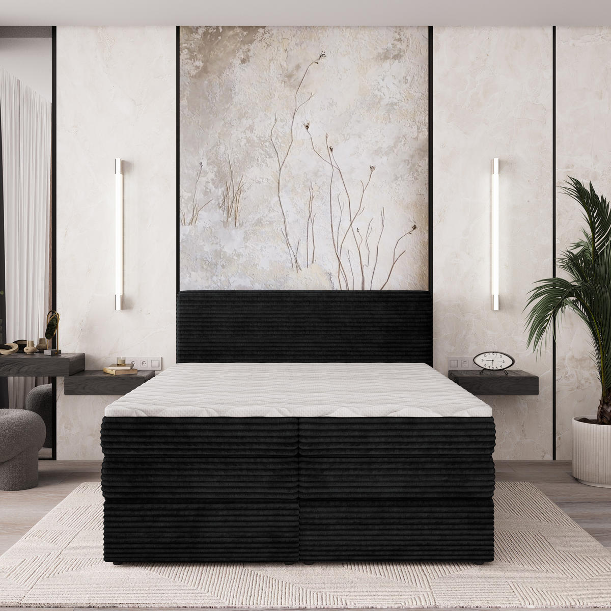 BOXSPRINGBETT LUNERA 140x200 cm mit Matratze und Topper - Schwarz - Schwarz, Holz (140/200cm) - MASSENO