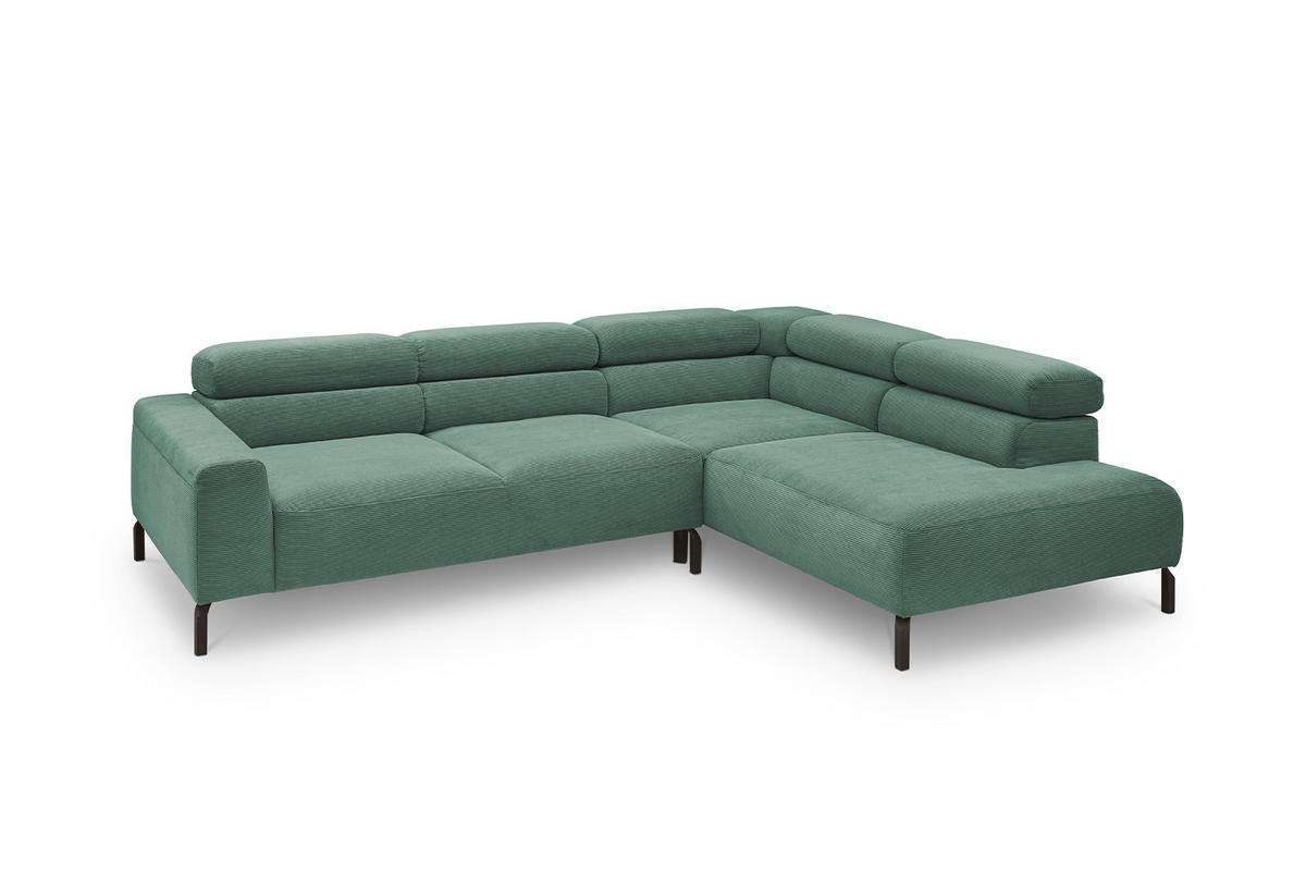 ECKSOFA DELIA Smaragdgrün Cord - Smaragdgrün/Schwarz, Textil/Metall (276/219cm) - KAWOLA