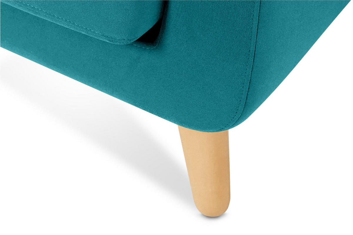 SOFA TAGIO mit Armlehnen, Türkisblau - Türkis/Braun, Buchenholz/Textil (153/80/84cm) - KONSIMO®
