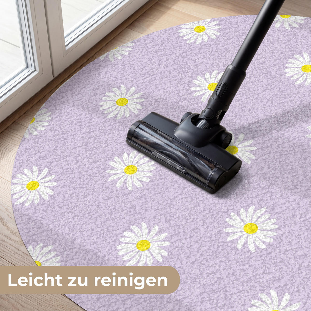 FUSSMATTE Gänseblümchen - Pastell - Weiß - Lila - Blumen Sauberlaufmatte 120x120 cm - Flieder, Kunststoff (120/120cm) - MuchoWow