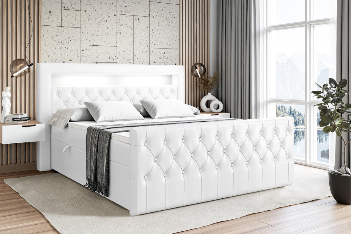 BOXBETT AURORA - 120x200 - H3 - Weiß Hochglanz - Weiß Hochglanz, Holzwerkstoff (120/200cm) - ALTDECOR