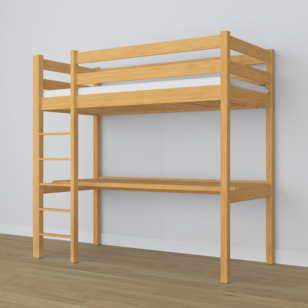 HOCHBETT N05 mit Schreibtisch Naturkiefer 80/180 - Hellbraun, Naturmaterialien/Holz (80/180cm) - N-Wood