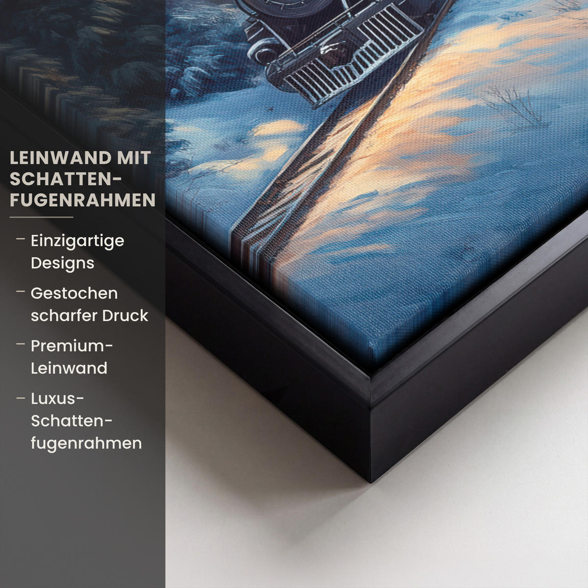 LEINWAND Bilder mit Rahmen - Zug - Weihnachten - Schnee - Weihnachtszug - 30x40 - Anthrazit, Textil (30/40cm) - MuchoWow