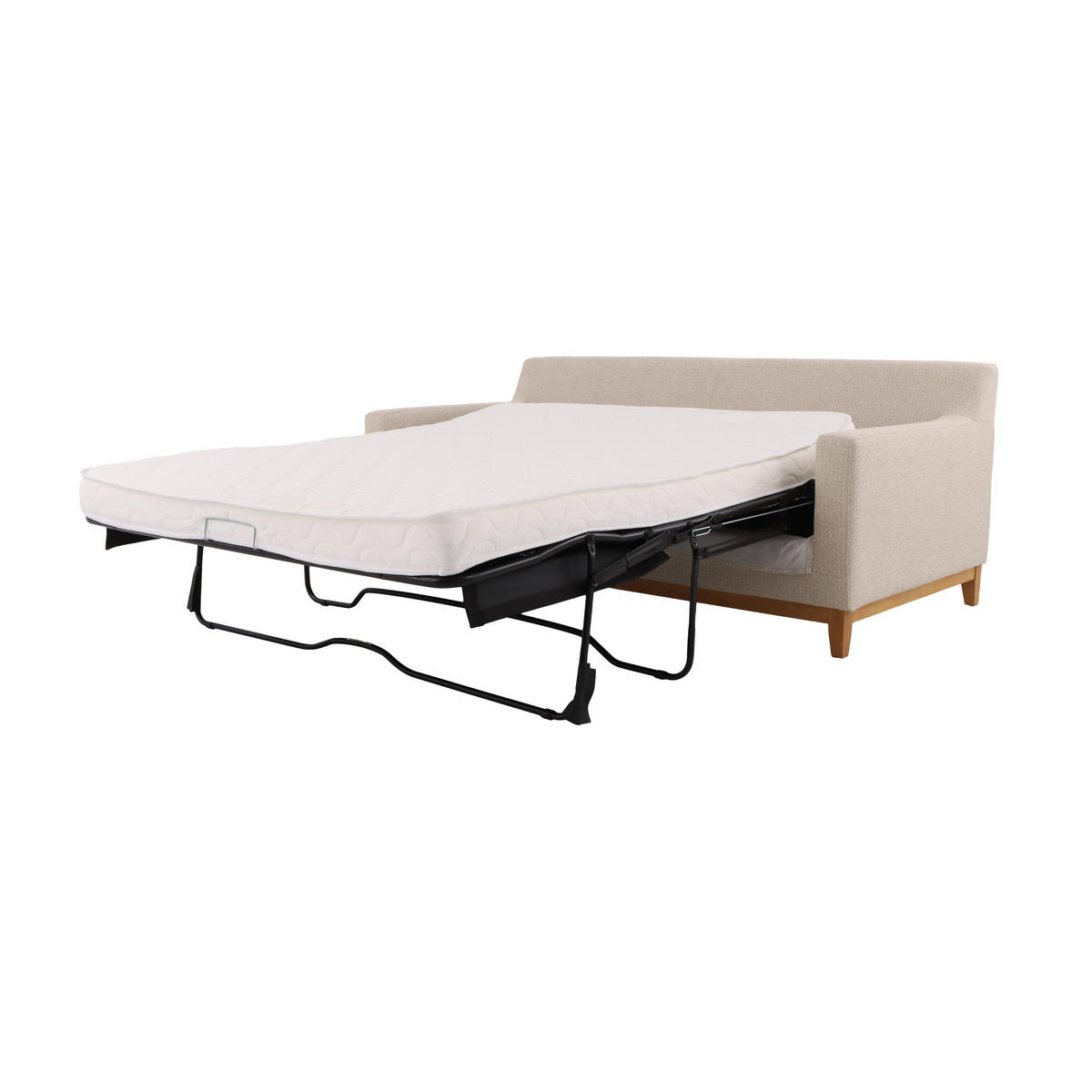 SCHLAFSOFA Tommy, Natur Massiveiche + beiger Stoff - Beige, Eichenholz/Holz (200/88.5/98.5cm) - WOODEK