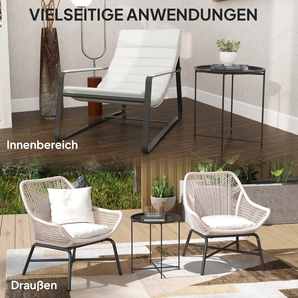 BEISTELLTISCH klappbar Ø46 x 50 cm Rund wetterfest Balkontisch - Schwarz, Metall (46/46/50cm) - Outsunny