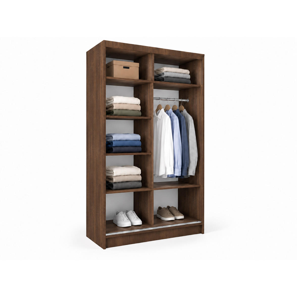 KLEIDERSCHRANK Nox 120 cm Nussbaum Warmia Spiegel Griffe schwarz - Nussbaumfarben, Holzwerkstoff (120/216/61cm) - KS Home Concept