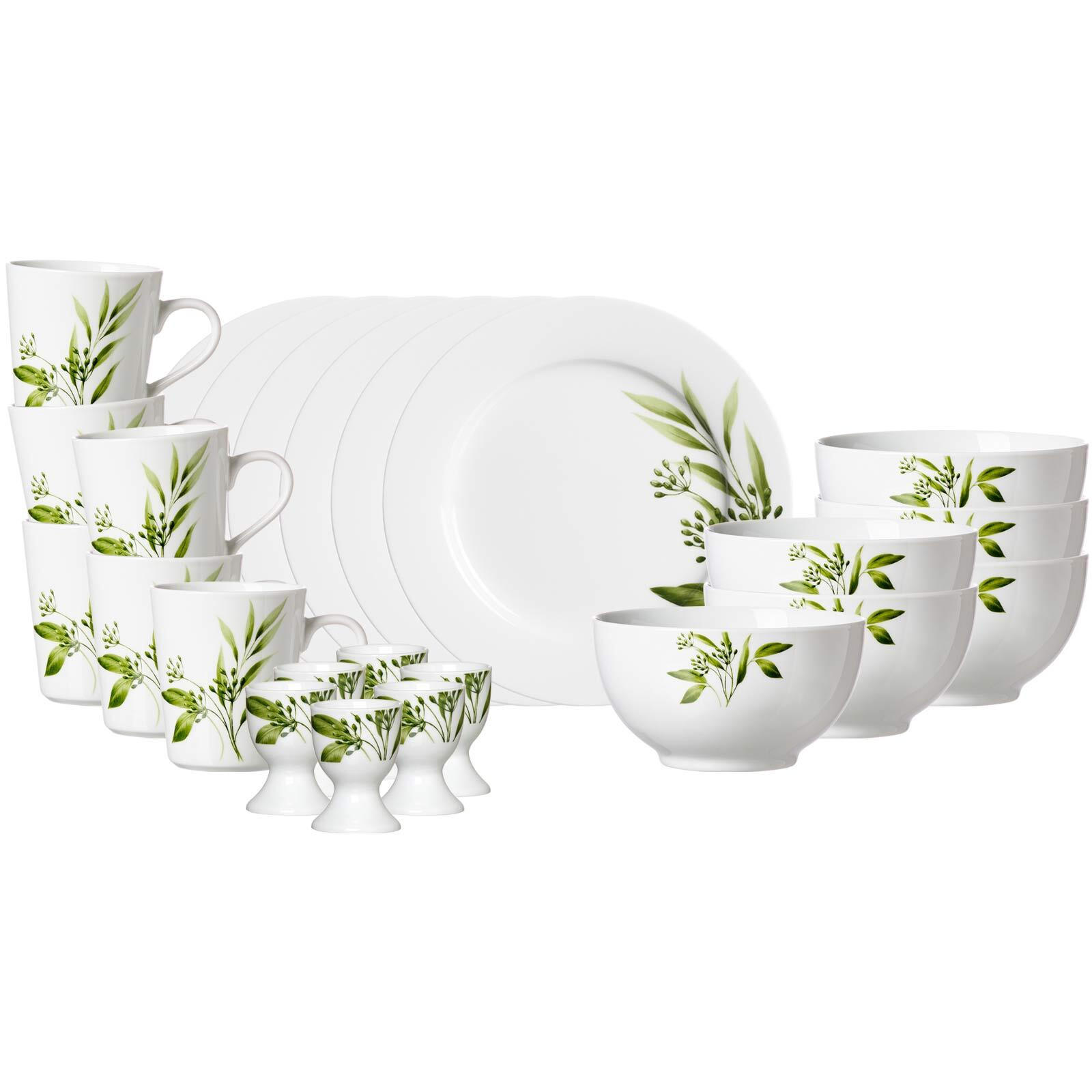 FRÜHSTÜCKSSERVICE Evora weiß-grün 24er Set - Weiß/Grün, Keramik (2/2/2cm) - Ritzenhoff Breker