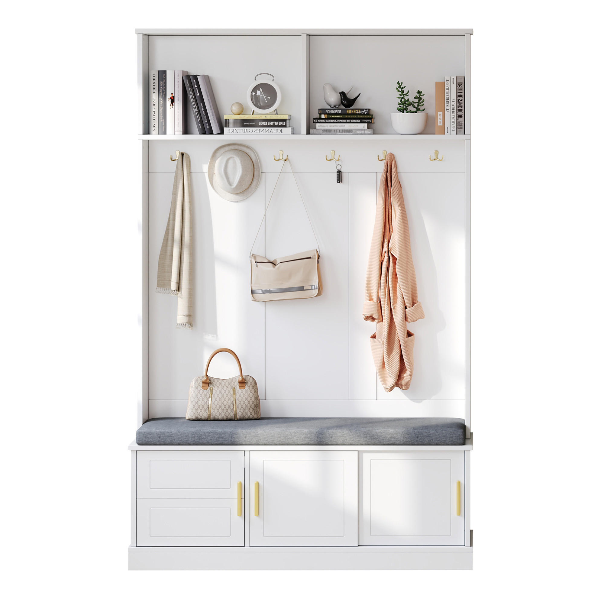 GARDEROBE 120/191/40 cm Weiß aus Spanplatte mit Schuhbank - Weiß, Holzwerkstoff (40/191/120cm) - OKMYHOME