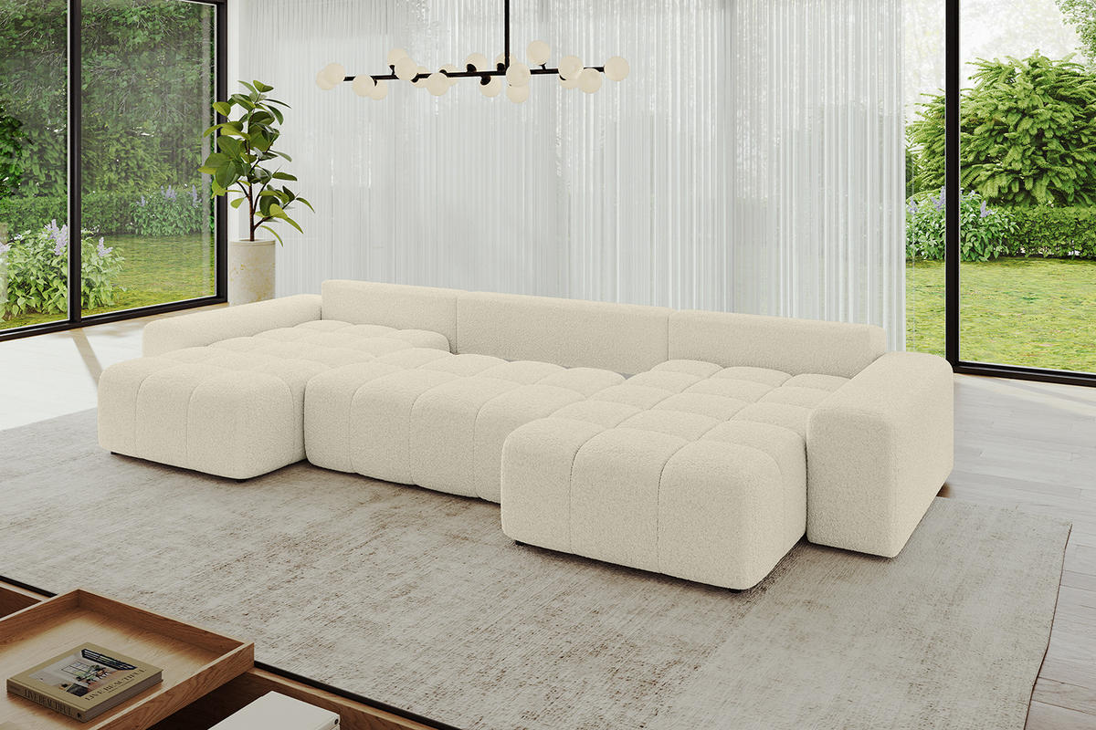 WOHNLANDSCHAFT ENIL-U 390x175x84 Beige Bouclé - Beige, Holzwerkstoff/Kunststoff (390/84/175cm) - ALTDECOR