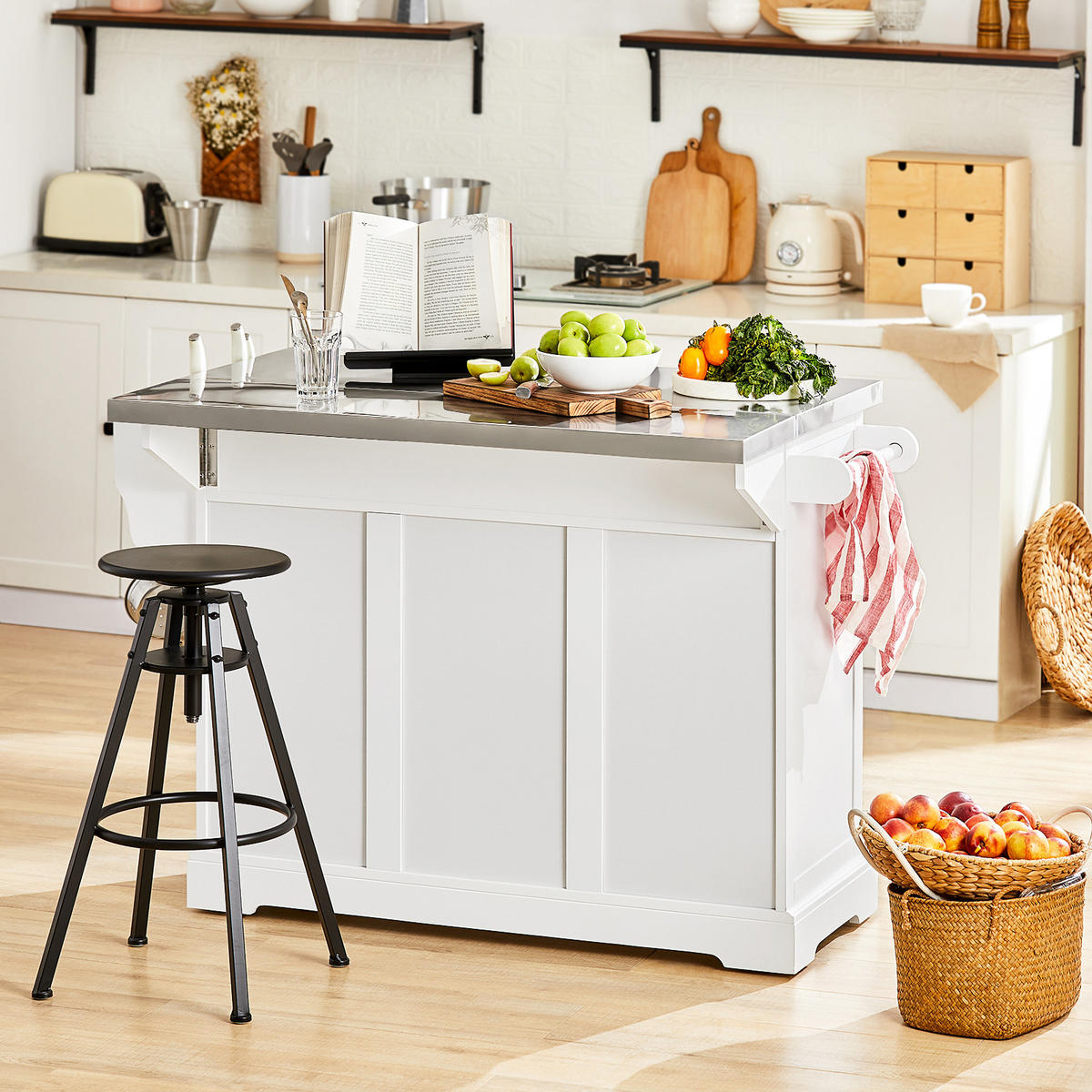 KÜCHENINSEL Weiß - Weiß/Grau, Holzwerkstoff (130/91/46cm) - SoBuy