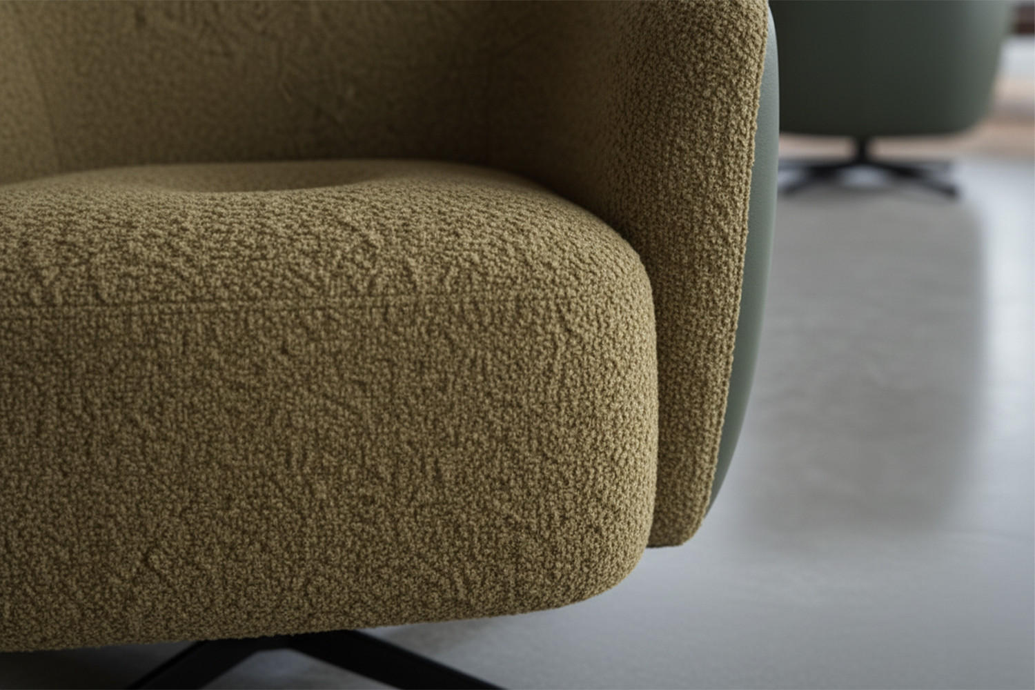 DREHSESSEL BRITTO Grün Kunstleder, Bouclé Drehbar (360°) - Schwarz/Grün, Textil/Metall (81/85/83cm) - KAWOLA