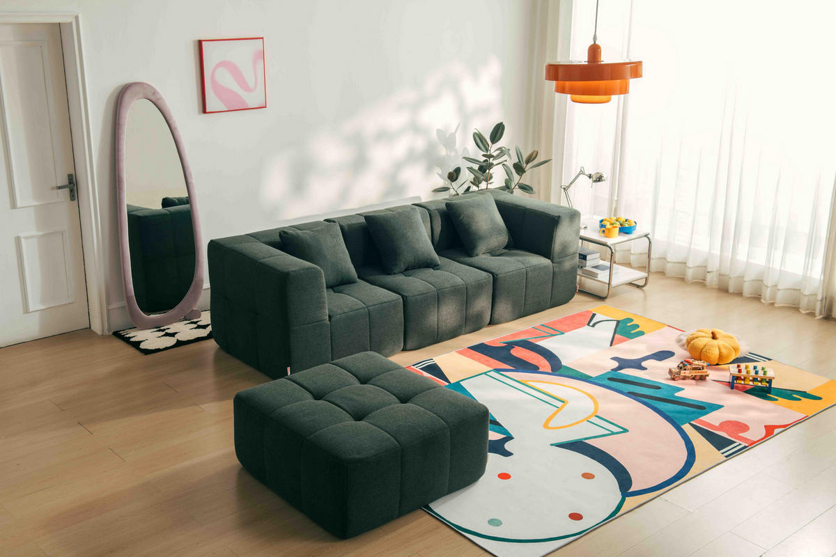 ECKSOFA Bouclé-Stoff Waldgrün - Waldgrün, Textil (260/190cm) - MILYsofa