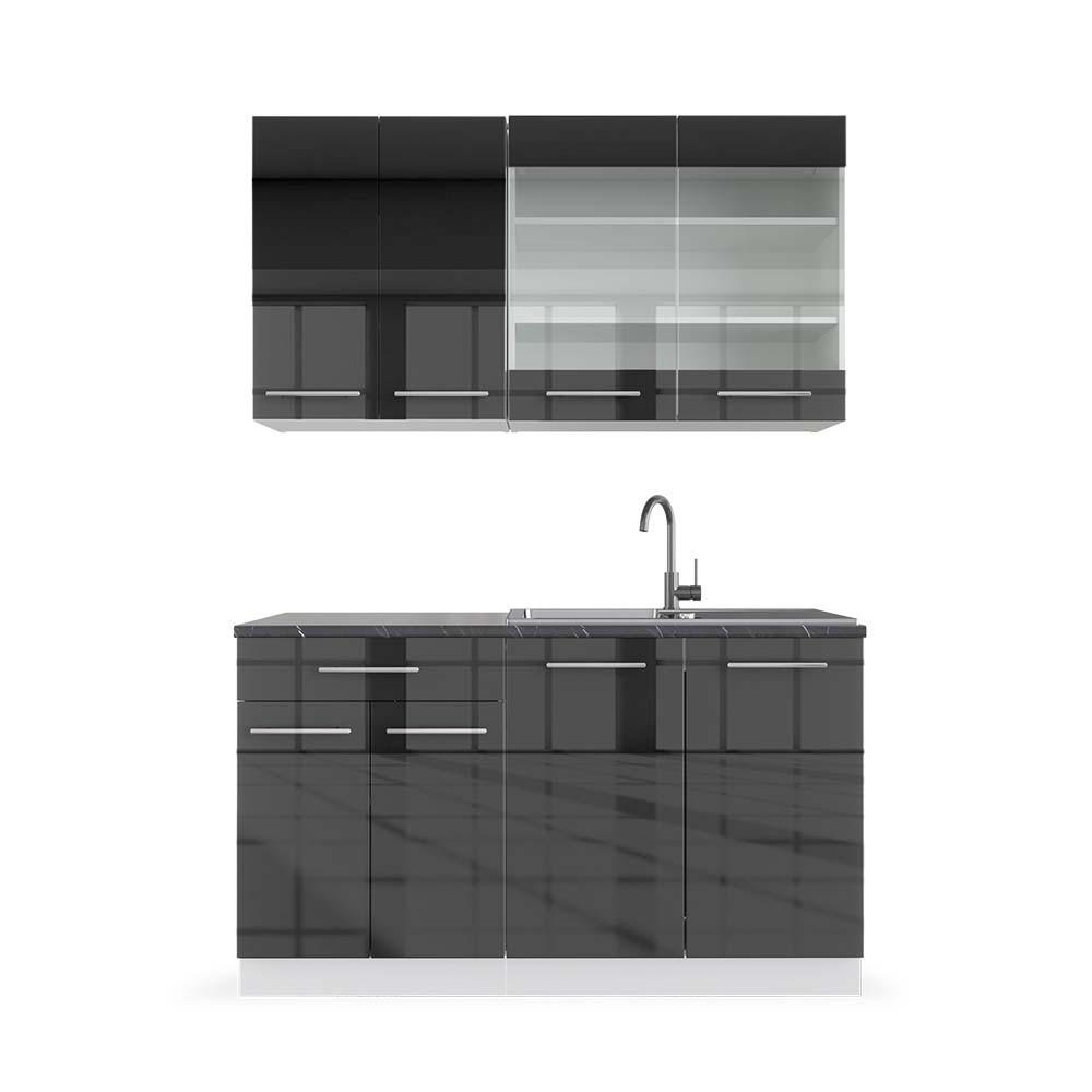 SINGLEKÜCHE Fame-Line Anthrazit Hochglanz/Weiß 140 cm, AP Anthrazit - Anthrazit/Weiß, Holzwerkstoff (140/81.6/60cm) - Vicco