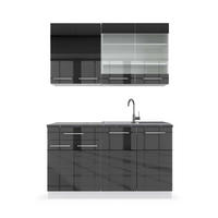 SINGLEKÜCHE Fame-Line Anthrazit Hochglanz/Weiß 140 cm, AP Anthrazit - Anthrazit/Weiß, Holzwerkstoff (140/81.6/60cm) - Vicco